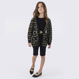 Balmain-Girls Black Cropped Cotton T-Shirt | Childrensalon Outlet