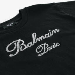 Balmain-تيشيرت بشعار ديامونتي قطن لون أسود للبنات | Childrensalon Outlet