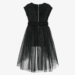 Balmain-فستان ساتان وتول غليتر لون أسود | Childrensalon Outlet