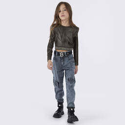 Balmain-Girls Black & Gold Glitter Crop Top | Childrensalon Outlet