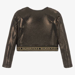 Balmain-Girls Black & Gold Glitter Crop Top | Childrensalon Outlet