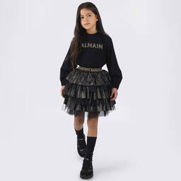 Balmain-Girls Black & Gold Ruffle Skirt | Childrensalon Outlet