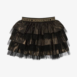 Balmain-Girls Black & Gold Ruffle Skirt | Childrensalon Outlet