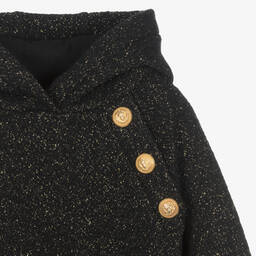 Balmain-Girls Black & Gold Wool Hoodie | Childrensalon Outlet