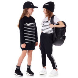 Balmain-Girls Black Logo Hoodie Dress | Childrensalon Outlet