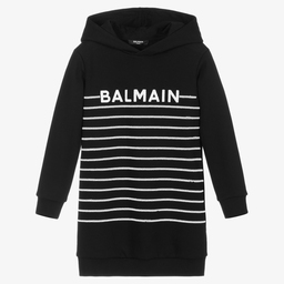 Balmain-Girls Black Logo Hoodie Dress | Childrensalon Outlet