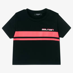 Balmain-Girls Black Logo T-Shirt | Childrensalon Outlet