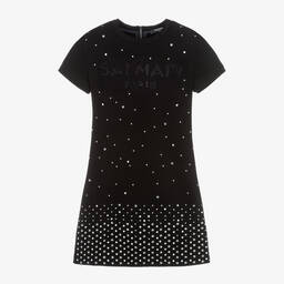 Balmain-Girls Black Milano Jersey Diamanté Dress | Childrensalon Outlet