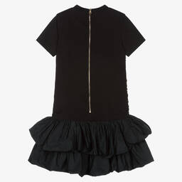 Balmain-Girls Black Ruched Logo Dress | Childrensalon Outlet