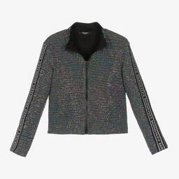 Balmain-Girls Black Sequinned Zip-Up Top | Childrensalon Outlet
