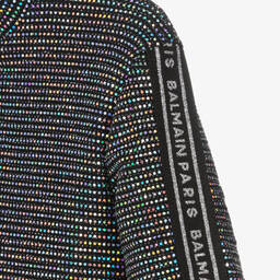 Balmain-Girls Black Sequinned Zip-Up Top | Childrensalon Outlet