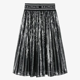 Balmain-Girls Black & Silver Sequin Skirt | Childrensalon Outlet