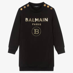 Balmain-Girls Black Sweatshirt Dress | Childrensalon Outlet