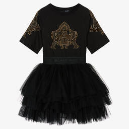 Balmain-Girls Black Tulle Dress  | Childrensalon Outlet