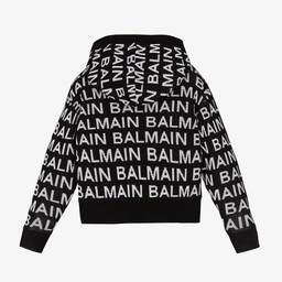 Balmain-Черно-белая вязаная худи с принтом-монограммой | Childrensalon Outlet
