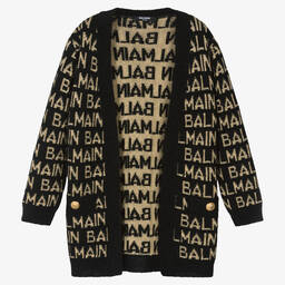 Balmain-Girls Black Wool & Cashmere Cardigan | Childrensalon Outlet