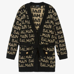 Balmain-Girls Black Wool & Cashmere Cardigan | Childrensalon Outlet