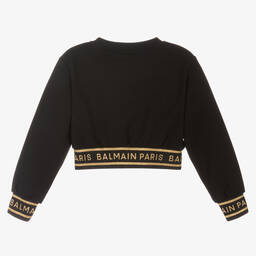 Balmain-Girls Cropped Black Sweatshirt | Childrensalon Outlet