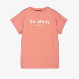 Balmain-Girls Pink Cotton Logo T-Shirt | Childrensalon Outlet