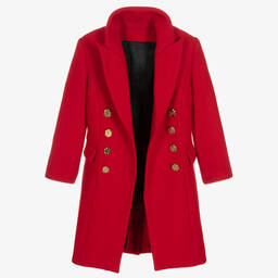 Balmain-معطف صوف لون أحمر للبنات | Childrensalon Outlet
