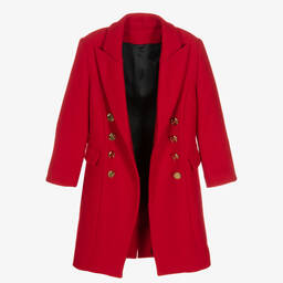 Balmain-معطف صوف لون أحمر للبنات | Childrensalon Outlet