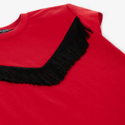 Balmain-Girls Scarlet Cotton Fringe Dress | Childrensalon Outlet