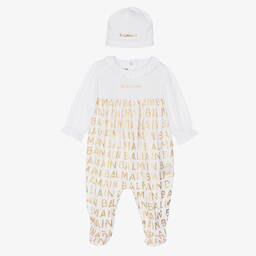 Balmain-Girls White Cotton Babygrow Gift Set | Childrensalon Outlet