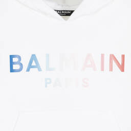 Balmain-Girls White Cropped Hoodie | Childrensalon Outlet