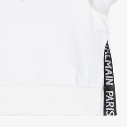 Balmain-Girls White Cropped Hoodie | Childrensalon Outlet