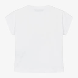 Balmain-Girls White Embroidered Cotton T-Shirt | Childrensalon Outlet