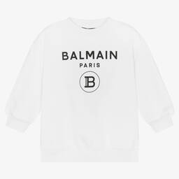 Balmain-Girls White Logo Sweatshirt | Childrensalon Outlet