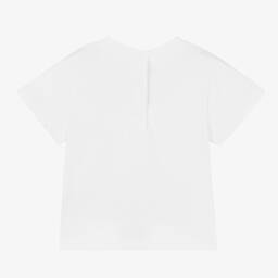 Balmain-Girls White & Pink Leopard Logo T-Shirt | Childrensalon Outlet