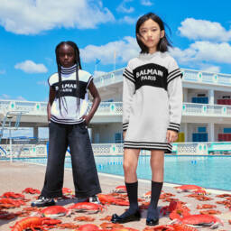 Balmain-Girls Wool & Cashmere Hooded Dress | Childrensalon Outlet