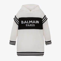 Balmain-Girls Wool & Cashmere Hooded Dress | Childrensalon Outlet