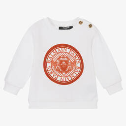 Balmain-Ivory Cotton Logo Sweatshirt | Childrensalon Outlet