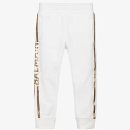 Balmain-Ivory & Gold Logo Joggers | Childrensalon Outlet