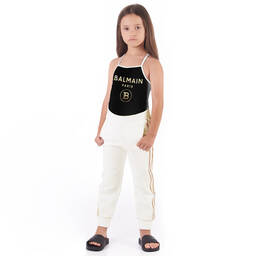 Balmain-Ivory & Gold Logo Joggers | Childrensalon Outlet