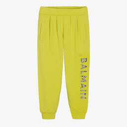 Balmain-Lime Green Cotton Logo Joggers | Childrensalon Outlet