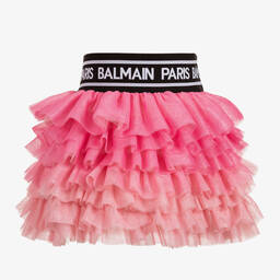Balmain-Pink Tulle Logo Skirt | Childrensalon Outlet
