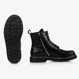 Balmain-Teen Black Leather Logo Boots | Childrensalon Outlet