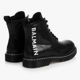 Balmain-Teen Black Leather Logo Boots | Childrensalon Outlet
