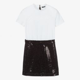 Balmain-Teen Black & White Logo Dress | Childrensalon Outlet