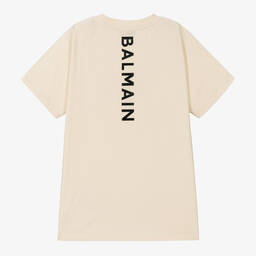 Balmain-تيشيرت تينز ولادي قطن لون بيج | Childrensalon Outlet