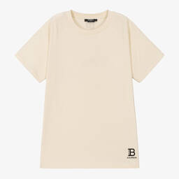 Balmain-تيشيرت تينز ولادي قطن لون بيج | Childrensalon Outlet