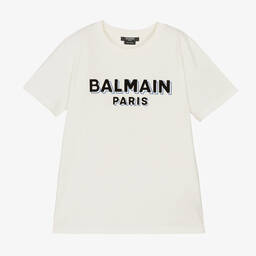 Balmain-Teen Boys Ivory Cotton T-Shirt | Childrensalon Outlet