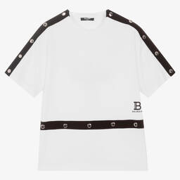 Balmain-Teen Boys White Logo T-Shirt | Childrensalon Outlet