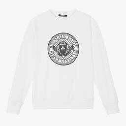 Balmain-سويتشيرت قطن جيرسي لون أبيض للمراهقين | Childrensalon Outlet