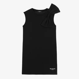 Balmain-Teen Girls Black Cotton Bow Dress | Childrensalon Outlet