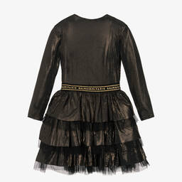 Balmain-Черное платье из тюля с золотистым декором | Childrensalon Outlet