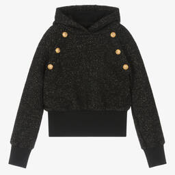 Balmain-Teen Girls Black & Gold Wool Hoodie | Childrensalon Outlet